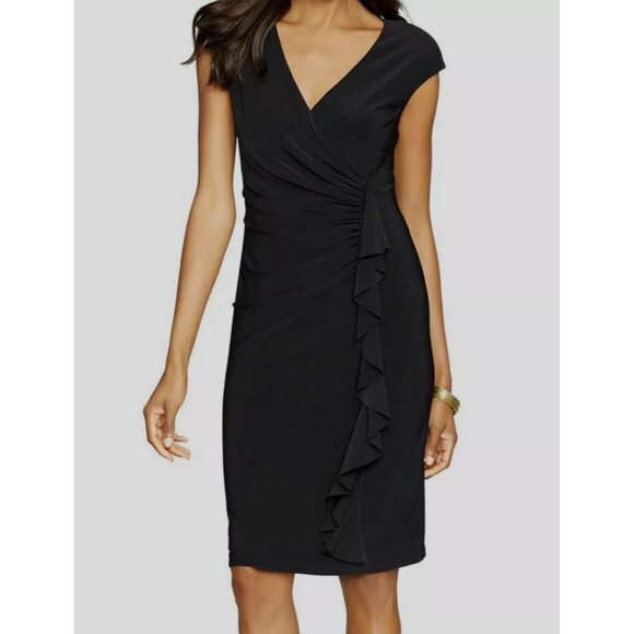Taylor Black Cascade Ruffle Dress Size 14W 1X Plus Timeless Classic All-Season - Picture 1 of 7